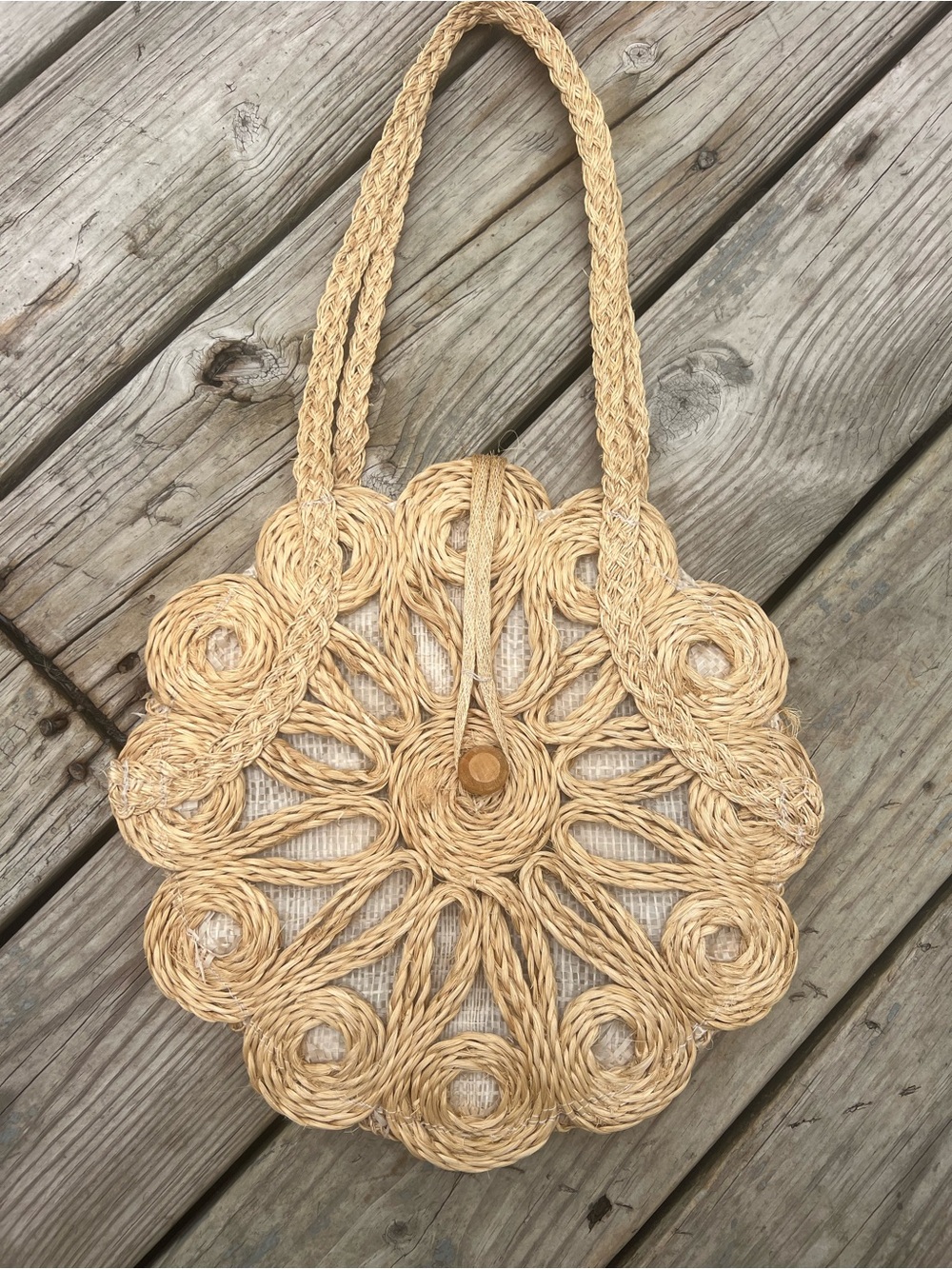 Hand Crafted Natural Straw Round Shoulder Bag